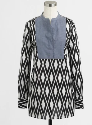 J Crew Outlet Black White Diamond Geometric Tunic Size S With Chambray - Imagem 1 de 4