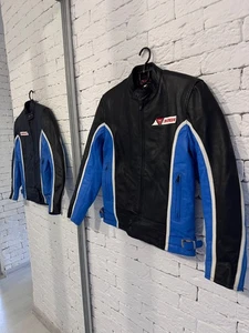 Vintage Dainese Leather Motorcycle Jacket Black/Blue with White Stripes Size 46 - Picture 1 of 15