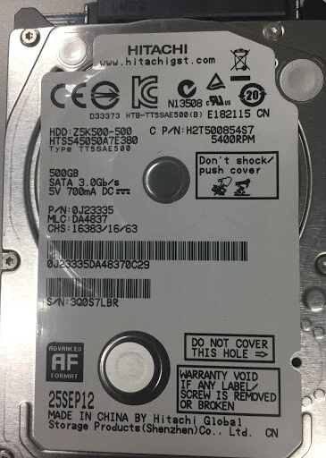 Hitachi Z5K500-500 500GB, 5400 RPM, 2.5" HTS545050A7E380 SATA Desktop HDD - Image 1 of 1