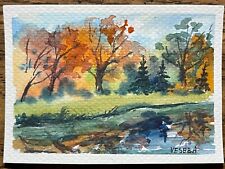 ACEO Original Watercolor Painting Fall Landscape Autumn Nature - 2.5x3.5 inches