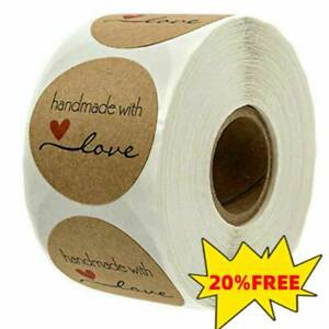 500pcs/roll Handmade With Love Aufkleber Seals DIY-Fertigkeit 1" Runde Etiketten