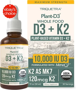 Organic Plant D3 K2 10000 IU All-Trans MK7 Vegan Sublingual Drops Immunity Bone - Picture 1 of 12