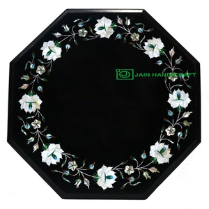 12" Black inlay Marble center coffee Table Top pietra dura Indian handmade fine - Picture 1 of 4