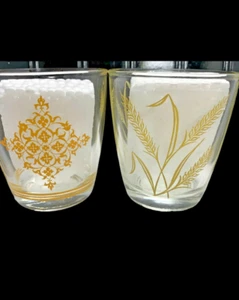 Sour Cream Glasses Hazel Atlas 1/2 Pint Vintage 1960’s Gold Wheat & Lace Retro - Picture 1 of 13