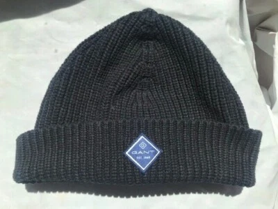GANT. Gorro de punto acanalado de algodón, negro Foto 1 de 4