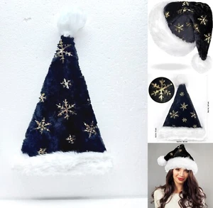 Weihnachten Nikolausmütze für Erwachsene Pailletten Plüsch Nikolausmütze Samt Glitzer Schneeflocken - Bild 1 von 9