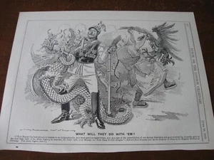 1898 Original POLITISCHE KARIKATUR - DEUTSCHLAND und CHINA mit DRACHE und ADLER Geschenke - Bild 1 von 1