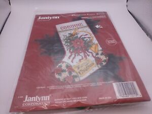 Vintage Janlynn Number 140-10 Poinsettia Horn Stocking Counted Cross Stitch