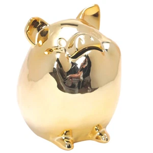 Golden Piggy Bank House Piggybank Child Ceramic Money Pot Coin Saving - Imagen 1 de 12
