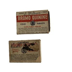 Bromo Quinine 2 Empty Boxes Vintage Cold Tablets Laxative - Picture 1 of 4