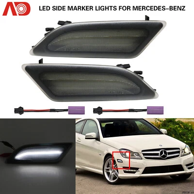 For 2012-2014 Mercedes W204 C250 C300 C350 Smoked LED Side Fender Marker Lights - Image 1 of 4