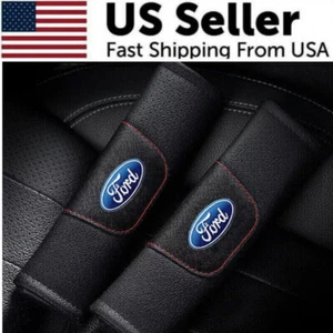 2PCS Real Leather Car Seat Belt Cover Shoulder Protector Cushion Pad for Ford - Picture 1 of 4