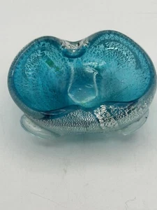 Plato o cenicero de Murano Foglia D’argento soplado a mano vidrio verde azulado transparente - Imagen 1 de 10