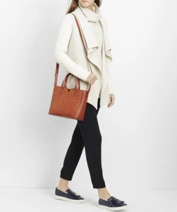 New Vince Baby Signature V Croc Embossed Leather Tote Bag, Color: WHISKEY - Picture 1 of 11