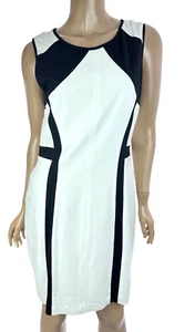 Cynthia Steffe Size 10 Sheath Dress White w Black Trim Sleeveless Rayon / Nylon - Picture 1 of 5