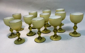 Set 12 cased Carlo Moretti small cordial glasses Italy olive green mcm - Picture 1 of 8