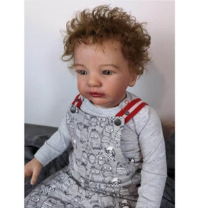 28 Zoll fertige Reborn Baby Puppe Kleinkind gelb lockiges Haar verwurzelter Stoffkörper Geschenk - Bild 1 von 4
