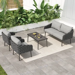 4-Pieces Metal Patio Sofa Set with Cushion, Outdoor Furniture Deep Seating, Grey - Picture 1 of 24