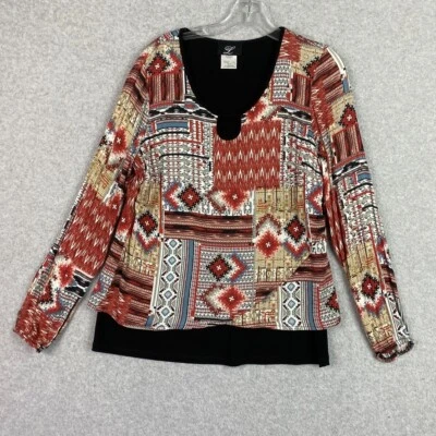 Blusa pulóver azteca negra mediana Libra Top para mujer manga larga en capas Foto 1 de 4