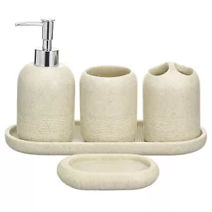 5pc Bathroom Accessories Set Stone Toothbrush Tumbler Holder Soap Dish Dispenser - Picture 1 of 4