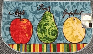KITCHEN PRINTED RUG (18"x30") 3 FRUITS: APPLE, PEAR, GRAPEFRUIT, D Shape,Borders - Picture 1 of 10