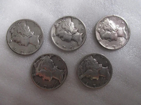 1943S Mercury Dime in Lot #11 of 5 Dimes. Silver- (1943D, 1944, 1944D, 1944S) Cover