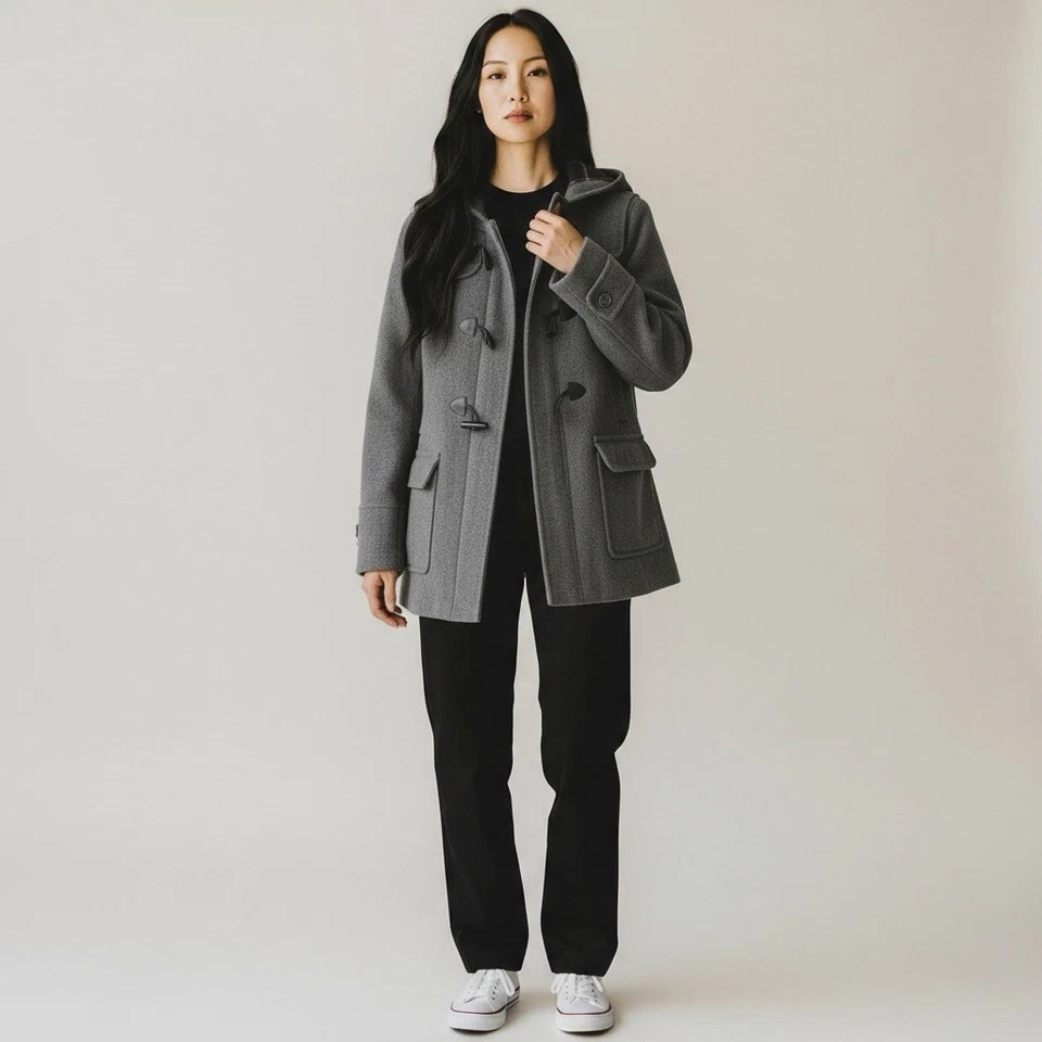 Abrigo de mujer St Johns Bay de lana camel cachemir con botones y cremallera con capucha Guisante XL Foto 1 de 4