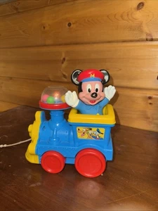 Vintage Plastic Disney Mickey Mouse on Train Pull Toy Balls Pop Up when pulled - Picture 1 of 1