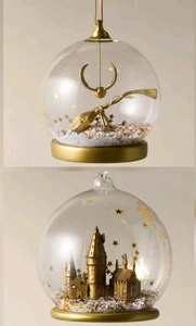 Harry Potter Gold Hogwarts Castle Snitch Broom Christmas Tree Bauble Cloche Set - Picture 1 of 2