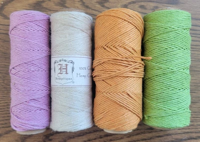 Lote de cordón de cáñamo Hemptique 100 % artesanos verde rosa naranja beige Foto 1 de 4