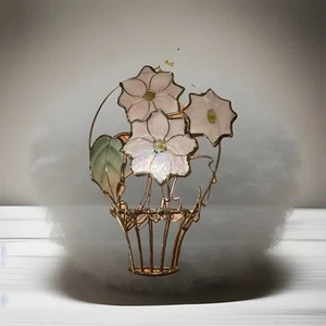 Globo de aire caliente dorado vintage Suncatcher Capiz Shell flores mariposa - Imagen 1 de 2
