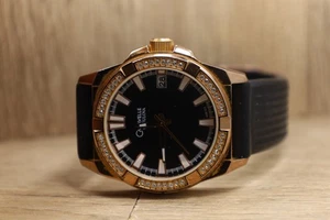 Mens Caravelle 44b103 Rose Gold Crystal Bezel Watch New Batt Black Rubber - Picture 1 of 6
