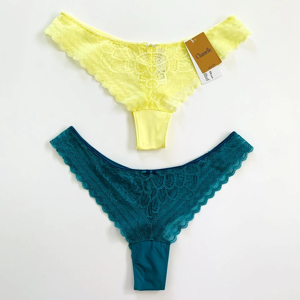 Nuevo Lote de 2 Tanga Chantelle Merci 1749 Encaje Panty Nuevo Con Etiquetas Amarillo Nuevo Sin Etiquetas Verde S Foto 1 de 4