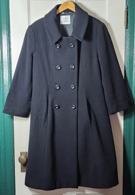 Abrigo De Colección Oleg Cassini Para Mujer Talla 16 Negro Lana Doble Pecho Midi Carrera Foto 1 de 4