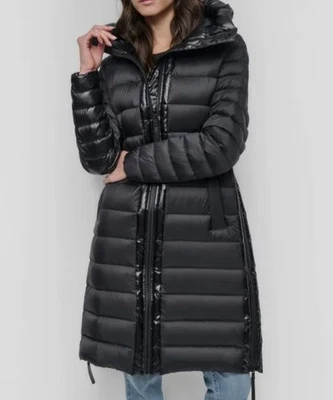 Chaqueta acolchada con capucha acolchada negra DKNY para mujer talla XS Foto 1 de 4