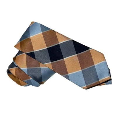 Gravata Stafford masculina laranja azul xadrez negócios trabalho carreira escritório preppy - Imagem 1 de 4