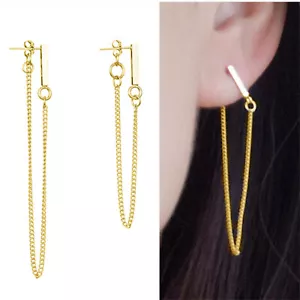 Orecchini A Goccia In Barriera Asimmetrica In Argento Sterling Con Oro - Foto 1 di 11