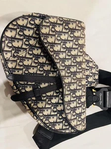 Christian Dior Beige/black Oblique Jacquard Saddle Bag - Picture 1 of 3