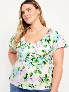 NUEVO CON ETIQUETAS Blusa Antigua Azul Marino Cintura Definida 3X 24 26 Púrpura Azul Floral Espalda Calada - Imagen 1 de 14