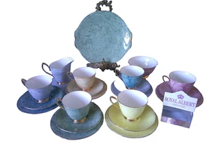 Royal Albert Gossamer Harlequin Six Trio Sets Cake Plate, Milk, Sugar 21 Piece - Picture 1 of 10