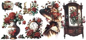 Vintage Roses Cabinet - 16 Oz UV DTF Transfer Vinyl Sticker - Decal Cup Wrap - Picture 1 of 1