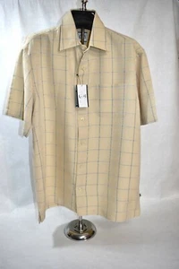 Geoffrey Beene Shirt Size Medium Yellow Check Button Front Short Sleeve Men's - Picture 1 of 8