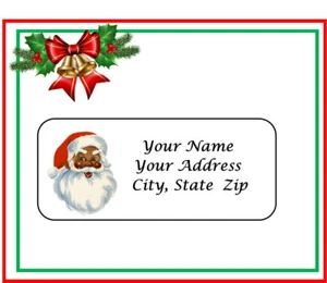 30 AFRICAN AMERICAN black Santa Claus Christmas Return Address Labels - Picture 1 of 2