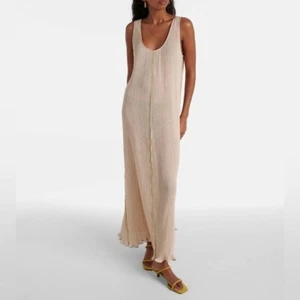 NEW Toteme Plisse Crinkled Scoop-Neck Maxi Dress in Cream Beige | size 34 / US 2 - Picture 1 of 13