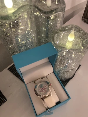 Adrienne Vittadini Sport SILVER TONE White Band W Pink Accents Watch NIB - Image 1 of 4