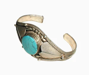 Silber Armspange mit Türkis aus 925 Sterlingsilber ( Indianerschmuck ? ) - Bild 1 von 2