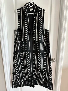 ORVIS Abrigo Étnico Tela de Marro Plumero Chaleco Negro Blanco Algodón Estampado S - Imagen 1 de 12