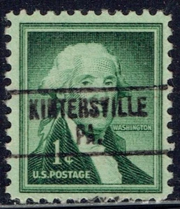 US: 1954 1c precancel f/KINTNERSVILLE PA (1031-748) error reads "KINTERSVILLE". - Picture 1 of 1