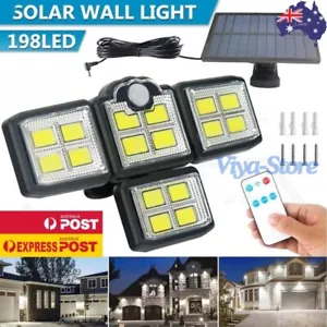 198 LED 4 Head Solar Motion Sensor Light Outdoor Garden Wall Security Flood Lamp - Picture 1 of 16
