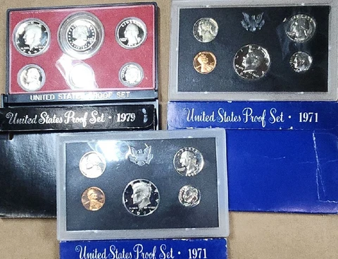 1971-1979-1971 UNITED STATES PROOF SET (16 COINs )3 Sets W/original Boxs DEAL ! Cover